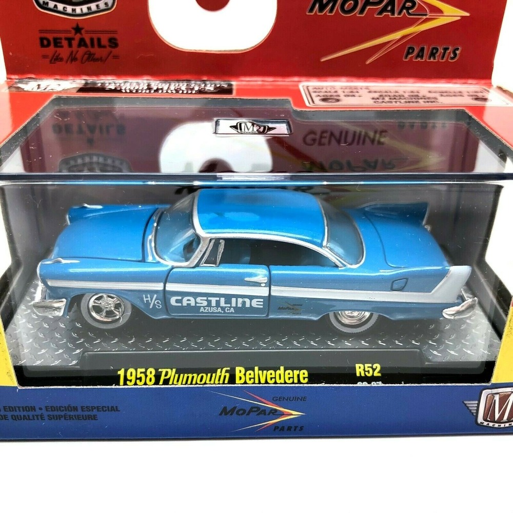 M2 Machines 1958 '58 Plymouth Belvedere Car Blue Mopar Parts Diecast 1/64 Scale - Picture 2 of 7